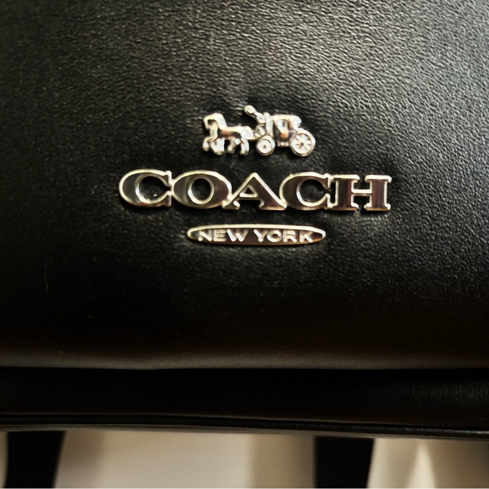 Coach Black Leather Drawstring Backpack with Gold Hardware - Picture 5 of 14